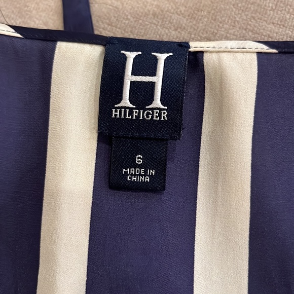H by Hilfiger Tommy Hilfiger Sleeveless Silk Striped Blouse Hood Sz 6 Nautical - Picture 8 of 10